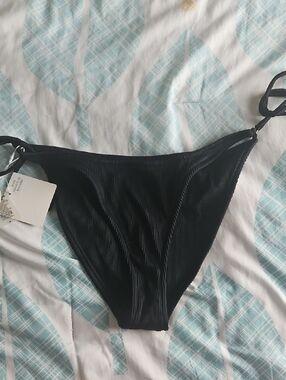 Kulani Kinis Black Ribbed Tie-Side Bikini Bottoms - Classic Black